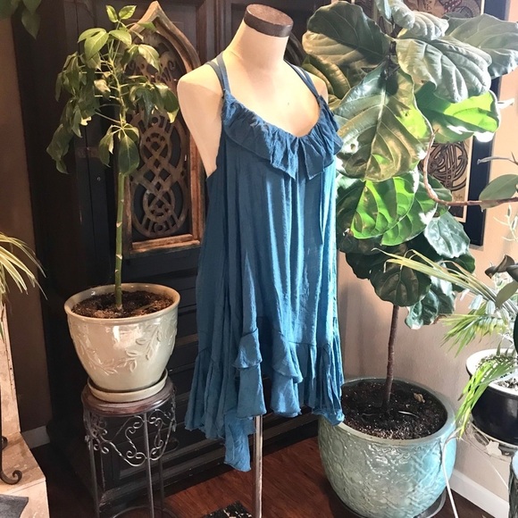 Deja teal boho ruffled tunic tank top - Picture 5 of 8